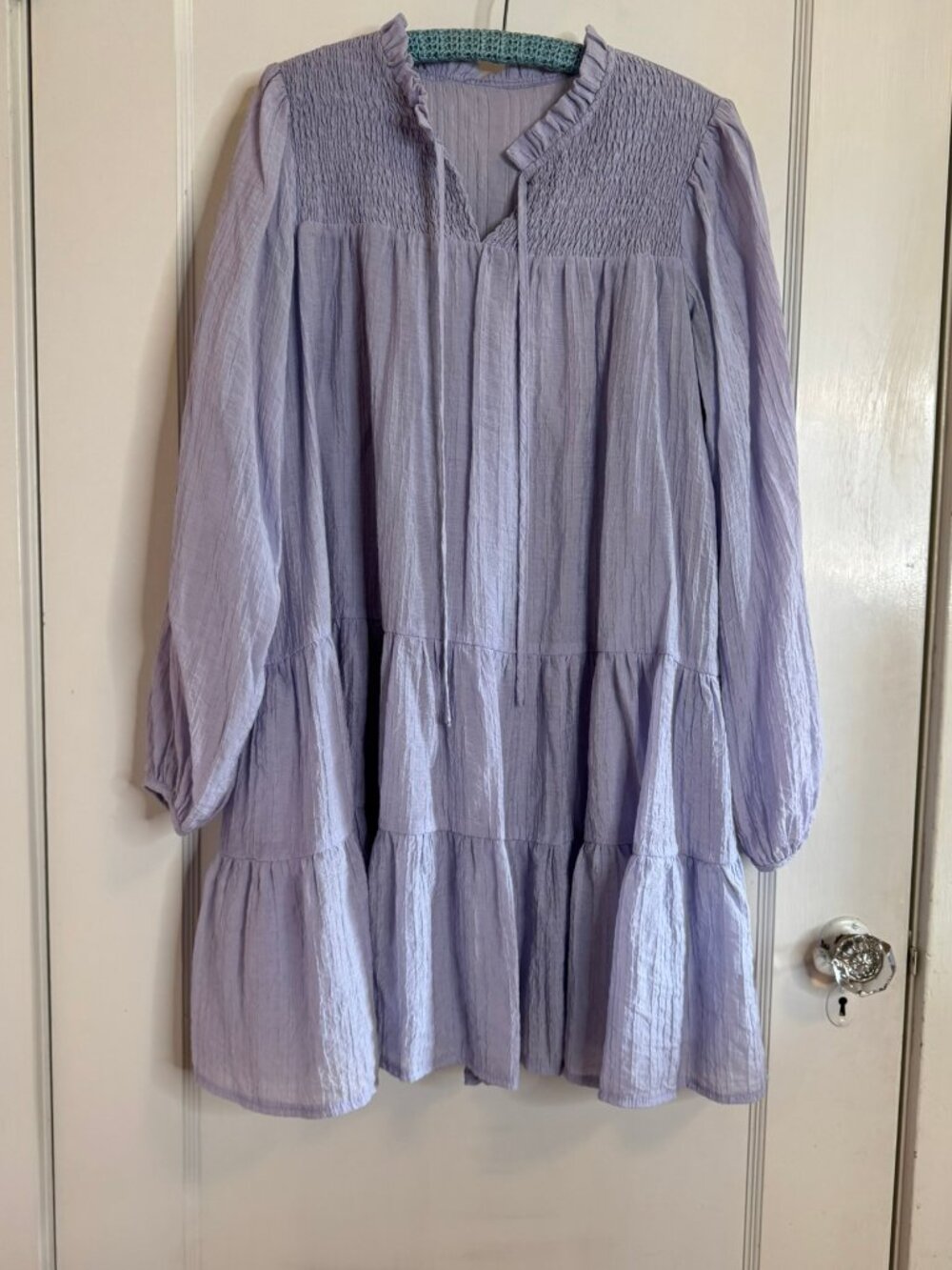 Dazy Lavender Purple Long Sleeve Babydoll Tiered Dress sz L
